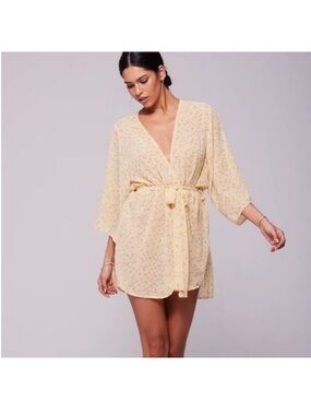RESA Light Yellow Floral Tie-Waist Robe